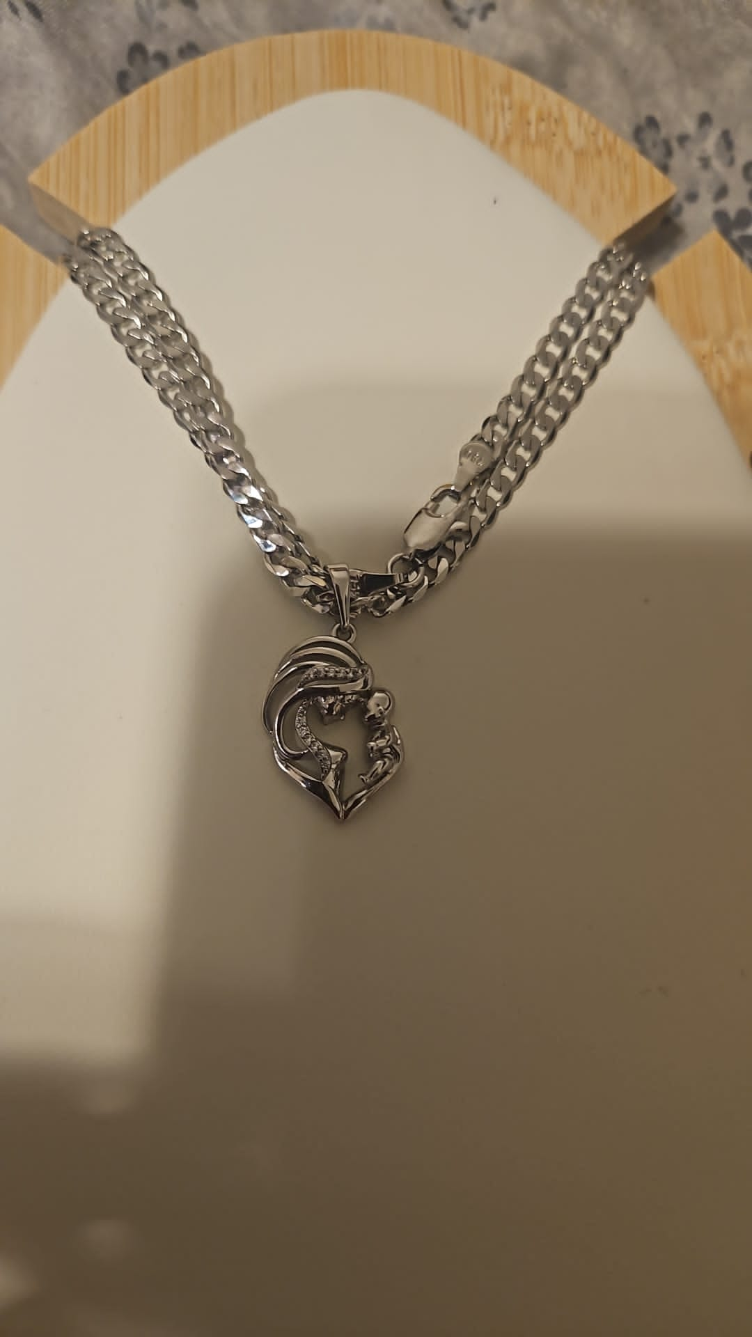 Cuban Necklace With Pendant Mother And Son Silver Plated